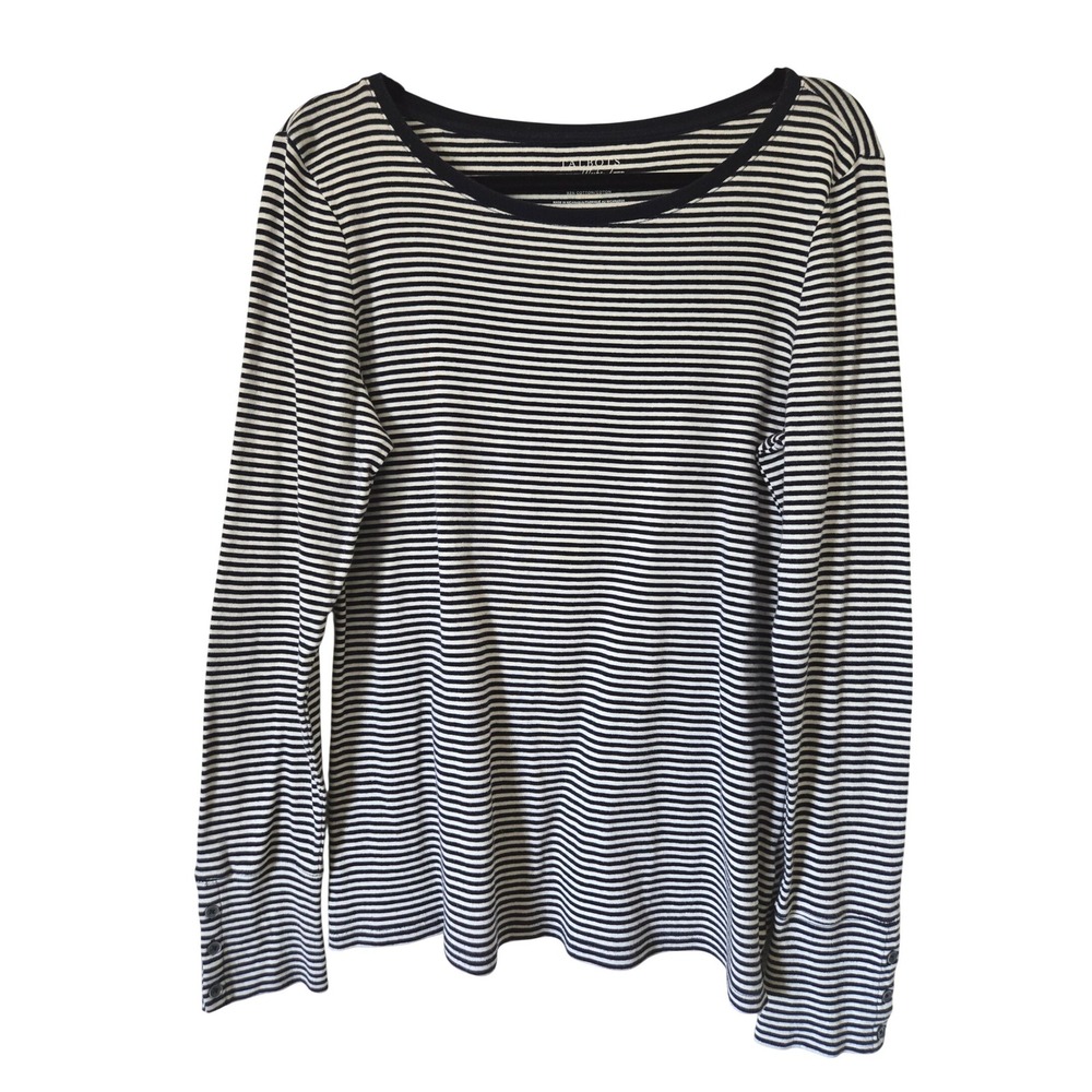 Talbots Womens L Weekender Tee Navy White Striped Top Nautical Preppy Beach